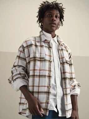 (TAN, BLACK, & GRAY) American Eagle Outfitters AE Boxy Flannel Shirt